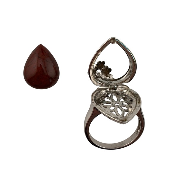 STERLING SILVER 925 TEARDROP FLOWER RED MAROON REMOVABLE CABOCHON RING SIZE 8.5 - Picture 5 of 10